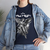 Fly High Angel Design Unisex Heavy Cotton Tee Streetwear Graphic T Shirt Spiritual Guardian Winged Warrior Style