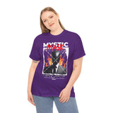 Mystic Mask Flames Graphic Unisex Heavy Cotton Tee Hustler Streetwear Motivational Dark Mystery Bold Design