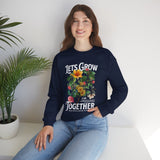 Lets Grow Together Floral Graphic Comfortable Unisex Crewneck Sweatshirt Motivational Streetwear Bold Botanical Empowerment Design Perfect Gift for Couples Friends Birthdays Cozy Days and Everyday Casual Wear
