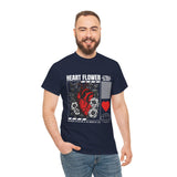 Heart Flower Graphic Unisex Heavy Cotton Tee Comfortable Streetwear T Shirt Bold Red and Black Floral Heart Design Symbol of Love Strength and Vitality Perfect Gift for Friends Birthdays and Casual...