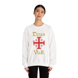 Unisex Deus Vult Crewneck Sweatshirt Medieval Crusader Cross Heavy Blend Fleece Pullover Warrior Knight Inspired Vintage Christian Symbol Streetwear