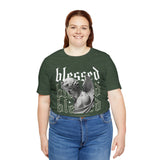 Blessed Angel Statue Graphic Unisex Jersey Short Sleeve Tee Gothic Streetwear Aesthetic Spiritual Bold Artistic Fashion T Shirt