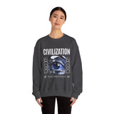 Civilization Eye Of Memory Graphic Unisex Heavy Blend Crewneck Sweatshirt Futuristic Visionary Streetwear Abstract Blue Eye Pullover