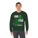 Final Stage Unisex Heavy Blend Crewneck Sweatshirt Graphic Pullover Black Skull Neon Green Streetwear Futuristic Cyberpunk Bold Artistic Fashion Outfit