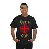 Deus Vult Unisex T Shirt Medieval Crusader Cross Graphic Tee Warrior Knight Inspired Vintage Christian Symbol Heavy Cotton Streetwear