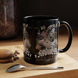 Sadness Statue Accent Coffee Mug 11oz 15oz Two Tone Ceramic Gothic Art Cup with Butterfly and Flame Design
