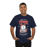 Waste Your Time Unisex Heavy Cotton Tee Graphic Black T Shirt Motivational Hustle Money Clock Streetwear Bold Entrepreneur Mindset Fashion Outfit