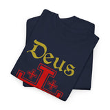 Deus Vult Unisex T Shirt Medieval Crusader Cross Graphic Tee Warrior Knight Inspired Vintage Christian Symbol Heavy Cotton Streetwear