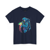 Galactic Dream Astronaut Neon Art Unisex Heavy Cotton Tee Bold Cosmic Streetwear Graphic T Shirt Vibrant Space Design Comfortable Classic Fit Everyday Wear Perfect Gift for Sci Fi Lovers and Creative Minds