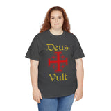 Deus Vult Unisex T Shirt Medieval Crusader Cross Graphic Tee Warrior Knight Inspired Vintage Christian Symbol Heavy Cotton Streetwear