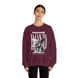 Heavenly Bond Unisex Heavy Blend Crewneck Sweatshirt Graphic Pullover Black Angel And Lion Statue Spiritual Streetwear Bold Futuristic Artistic Fashion Outfit