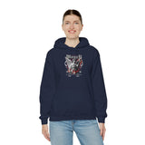 Money Bright Unisex Heavy Blend Hooded Sweatshirt Angel Statue Graphic Gothic Streetwear Red Neon Aesthetic Artistic Fashion Hoodie