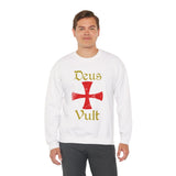 Unisex Deus Vult Crewneck Sweatshirt Medieval Crusader Cross Heavy Blend Fleece Pullover Warrior Knight Inspired Vintage Christian Symbol Streetwear