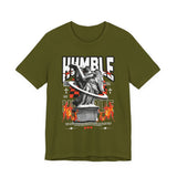 Unisex Jersey Short Sleeve Tee Humble Angel Statue Graphic Streetwear Fire Print T Shirt Bold Motivational Urban Fashion Outfit