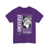 Universe Beyond The Cosmos Unisex Heavy Cotton Tee Graphic Black T Shirt Skeleton Hand Space Infinity Streetwear Futuristic Sci Fi Artistic Fashion Outfit