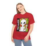 Unisex Not Alone Alien T Shirt Cartoon UFO Graphic Tee Extraterrestrial Sci Fi Space Themed Paranormal Conspiracy Inspired Streetwear Top
