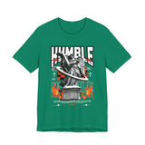 Unisex Jersey Short Sleeve Tee Humble Angel Statue Graphic Streetwear Fire Print T Shirt Bold Motivational Urban Fashion Outfit