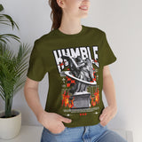 Unisex Jersey Short Sleeve Tee Humble Angel Statue Graphic Streetwear Fire Print T Shirt Bold Motivational Urban Fashion Outfit