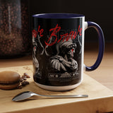 Brave Soul Warrior Accent Coffee Mug 11oz 15oz Black Ceramic Two Tone Cup Bold Statue Design with Red Script Gift for Coffee Lovers