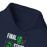 Final Stage Unisex Heavy Blend Hooded Sweatshirt Graphic Hoodie Black Skull Neon Green Streetwear Futuristic Cyberpunk Bold Artistic Fashion Outfit