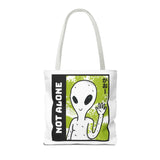 Not Alone Alien Tote Bag Sci Fi Extraterrestrial UFO Design Canvas Bag Space Lover Reusable Eco Friendly Durable Shopping Travel Lifestyle Tote