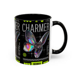 The Charmer Butterfly Accent Coffee Mug 11oz 15oz Black Two Tone Ceramic Cup Aesthetic Iridescent Butterfly Design Gift for Coffee Lovers