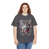 Money Bright Unisex Heavy Cotton Tee Angel Statue Graphic Gothic Streetwear Red Neon Aesthetic Artistic Fashion Statement T Shirt