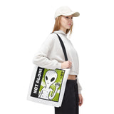 Not Alone Alien Tote Bag Sci Fi Extraterrestrial UFO Design Canvas Bag Space Lover Reusable Eco Friendly Durable Shopping Travel Lifestyle Tote