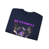 Unisex Heavy Blend Crewneck Sweatshirt Butterfly Holographic Graphic Pullover Black Streetwear Where Elegance Takes Flight Trendy Aesthetic Fashion Outfit