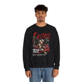 Unisex Heavy Blend Crewneck Sweatshirt Betrayed Angel Destroy Graphic Pullover Black Gothic Streetwear Fire Print Bold Motivational Urban Fashion Outfit