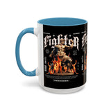 Fighter Accent Coffee Mug 11oz 15oz Black Ceramic Cup with Greek Warrior Statue and Flames Design for Hustlers and Motivated Minds