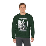 Heavenly Bond Unisex Heavy Blend Crewneck Sweatshirt Graphic Pullover Black Angel And Lion Statue Spiritual Streetwear Bold Futuristic Artistic Fashion Outfit