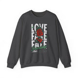 Love Fake Friendship Rose Crewneck Comfortable Unisex Sweatshirt Bold Graphic Streetwear Pullover Empowering Artistic Floral Design For Self Expression Perfect Gift For Friends Birthdays Cozy Days Casual Wear