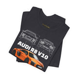 Orange Mid Engine Supercar Blueprint Artwork Unisex Heavy Cotton Tee High Performance Inspired Streetwear Graphic Shirt For Car Enthusiasts And Automotive Art Fans