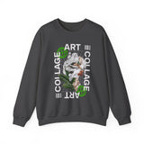 Collage Art Unisex Heavy Blend Crewneck Sweatshirt Graphic Pullover Black Abstract Modern Nature Inspired Futuristic Streetwear Creative Artistic Fashion Outfit