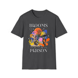 Blooms Person Unisex Softstyle T Shirt Modern Graphic Tee Black Artistic Abstract Colorful Floral Head Design Futuristic Streetwear Creative Fashion Outfit
