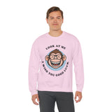 Smiling Monkey Cartoon Good Luck Unisex Sweatshirt Funny Cute Graphic Pullover Positive Vibes Humor Design Cozy Warm Casual Wear Gift For Friends Family