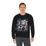 Fearless Memory Unisex Heavy Blend Crewneck Sweatshirt Graphic Pullover Black Astronaut Space Warrior Futuristic Sci Fi Bold Streetwear Artistic Fashion Outfit