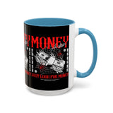 Money Ambition Accent Coffee Mug 11oz 15oz Black Ceramic Cup with Bold Red Typography and Cash Stack Design for Entrepreneurs and Hustlers