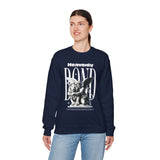 Heavenly Bond Unisex Heavy Blend Crewneck Sweatshirt Graphic Pullover Black Angel And Lion Statue Spiritual Streetwear Bold Futuristic Artistic Fashion Outfit