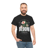 Unisex Heavy Cotton Tee Bloom Stronger Floral Graphic Black T Shirt Motivational Nature Inspired Aesthetic Streetwear Fashion Outfit
