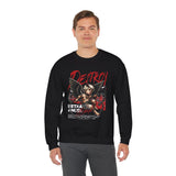 Unisex Heavy Blend Crewneck Sweatshirt Betrayed Angel Destroy Graphic Pullover Black Gothic Streetwear Fire Print Bold Motivational Urban Fashion Outfit