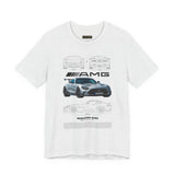 Mercedez Benz AGM Aggressive Silver Widebody Supercar Blueprint Unisex Heavy Cotton Tee Performance Street Machine Graphic Shirt For Car Lovers And Gearheads