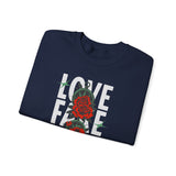 Love Fake Friendship Rose Crewneck Comfortable Unisex Sweatshirt Bold Graphic Streetwear Pullover Empowering Artistic Floral Design For Self Expression Perfect Gift For Friends Birthdays Cozy Days Casual Wear