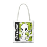 Not Alone Alien Tote Bag Sci Fi Extraterrestrial UFO Design Canvas Bag Space Lover Reusable Eco Friendly Durable Shopping Travel Lifestyle Tote