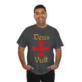 Unisex Deus Vult T Shirt Medieval Crusader Cross Graphic Tee Warrior Knight Inspired Vintage Christian Symbol Heavy Cotton Streetwear