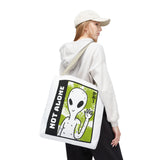 Not Alone Alien Tote Bag Sci Fi Extraterrestrial UFO Design Canvas Bag Space Lover Reusable Eco Friendly Durable Shopping Travel Lifestyle Tote