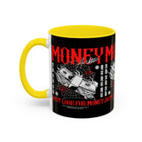 Money Ambition Accent Coffee Mug 11oz 15oz Black Ceramic Cup with Bold Red Typography and Cash Stack Design for Entrepreneurs and Hustlers