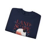 Landscape Unisex Heavy Blend Crewneck Sweatshirt Graphic Pullover Black Nature Inspired Abstract Mountain Outdoor Adventure Modern Streetwear Artistic Creative Fashion Outfit