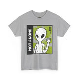 Unisex Not Alone Alien T Shirt Cartoon UFO Graphic Tee Extraterrestrial Sci Fi Space Themed Paranormal Conspiracy Inspired Streetwear Top